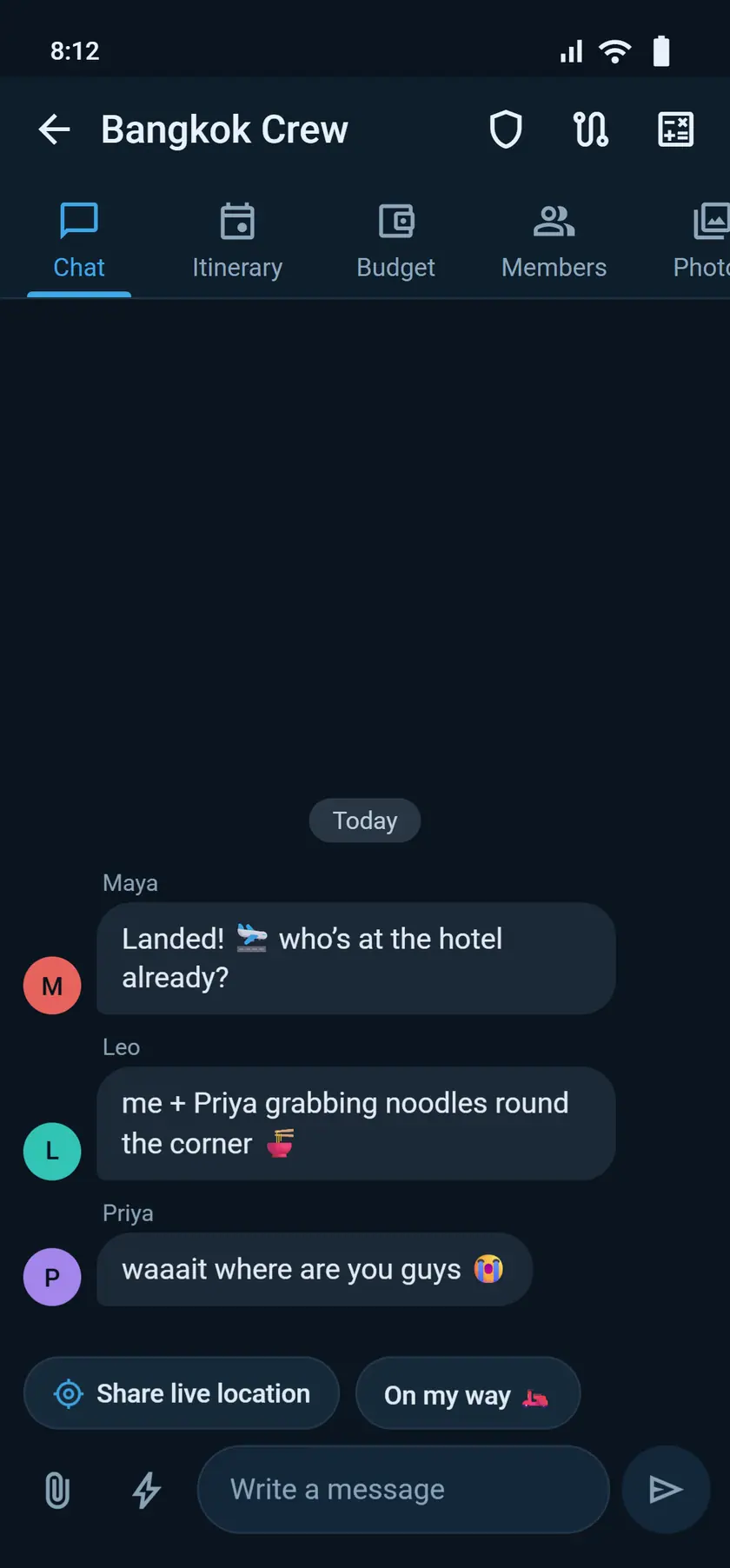 The trip group chat where the plan comes together.