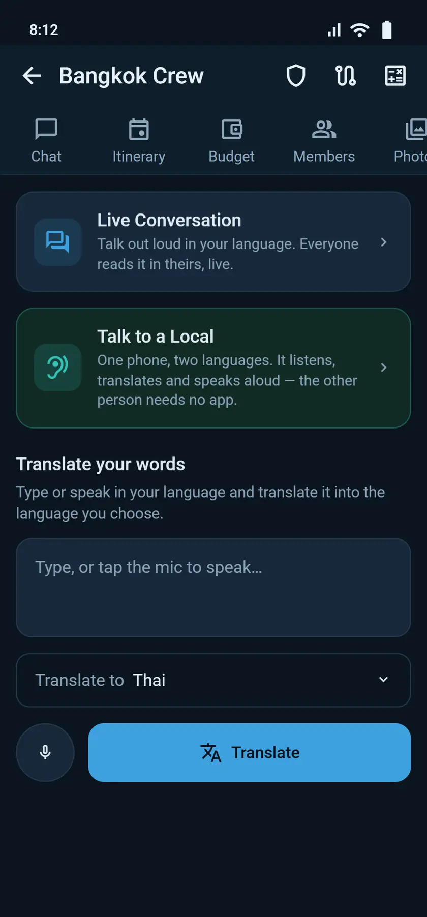 A live voice room where everyone speaks their own language and reads the room in theirs, with captions.